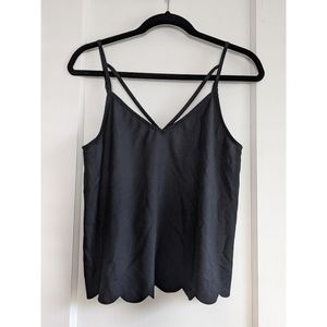 Black Strappy Scalloped Tank Top